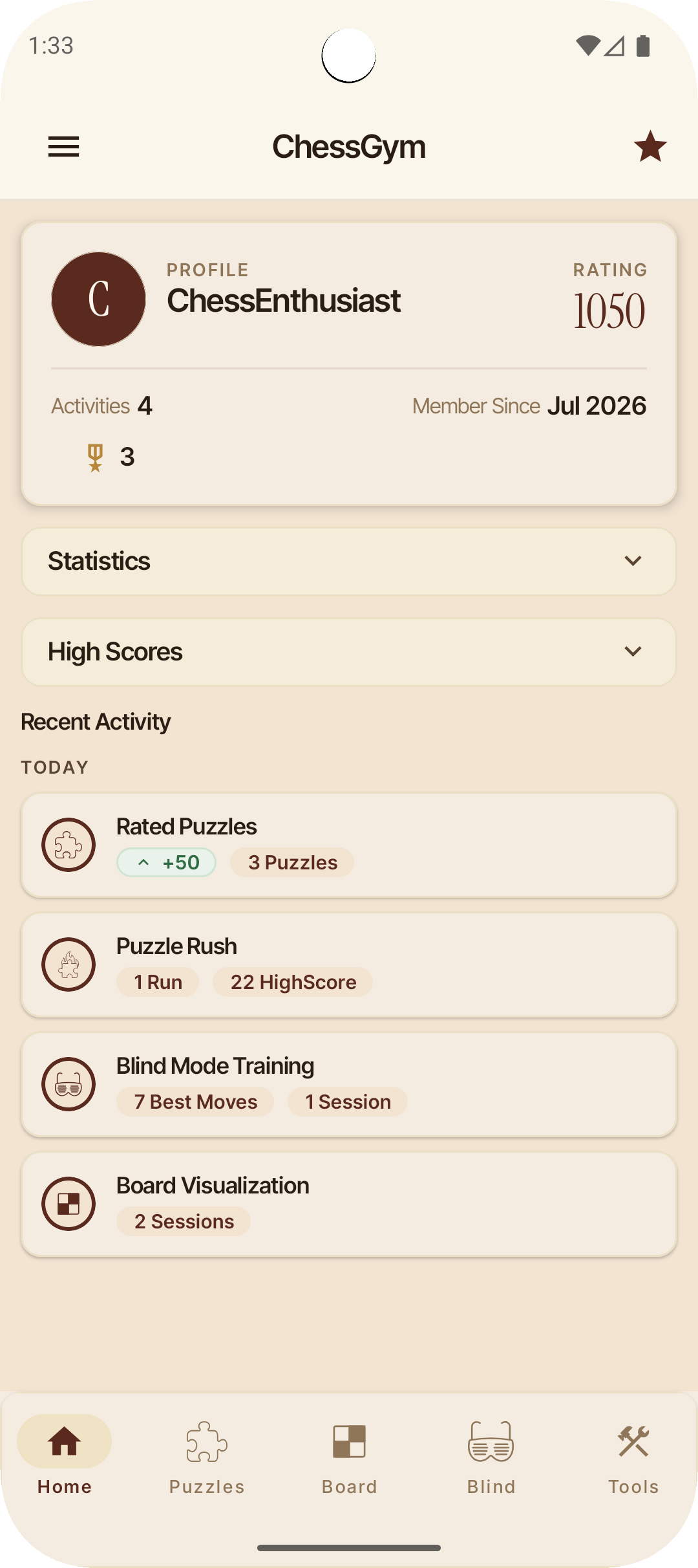 App screenshot showing the main dashboard